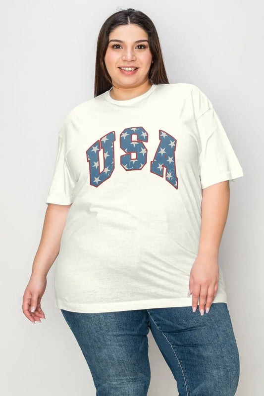 Simply Love Full Size USA Letter Graphic Short Sleeve T-Shirt - family place
