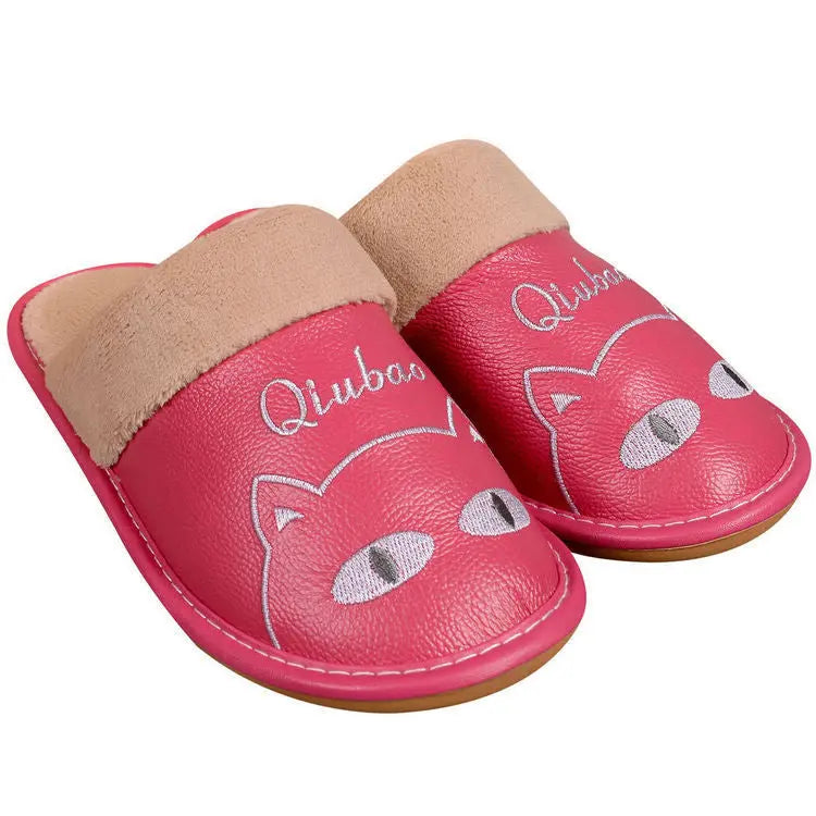 Warm Cotton Slippers For Couples Parent-child Non-slip Leather And Wool Slippers - family place