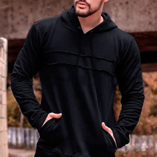 Spliced Corded Long Sleeve Hoodie Men - family place