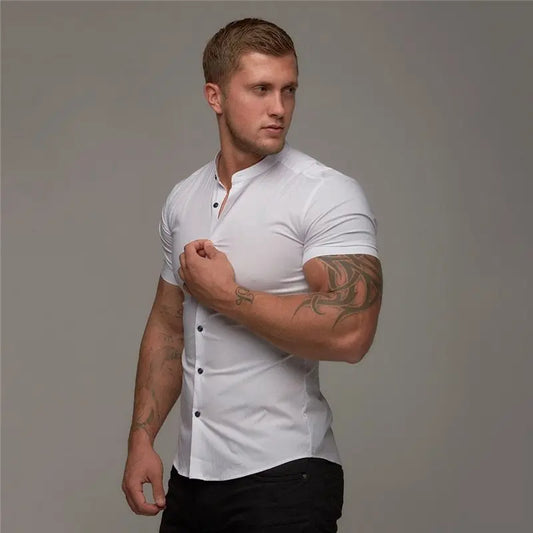 New Summer Shirt  Fitness Clothing Cotton Tops Short Sleeve Sports Shirts Brand Mens Short Cool Casual Fashion Breathable Shirt - family place