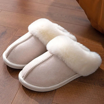 Fluffy Slippers Autumn Winter Home Indoor Cotton Slippers Warm Slugged Bottom Home - family place
