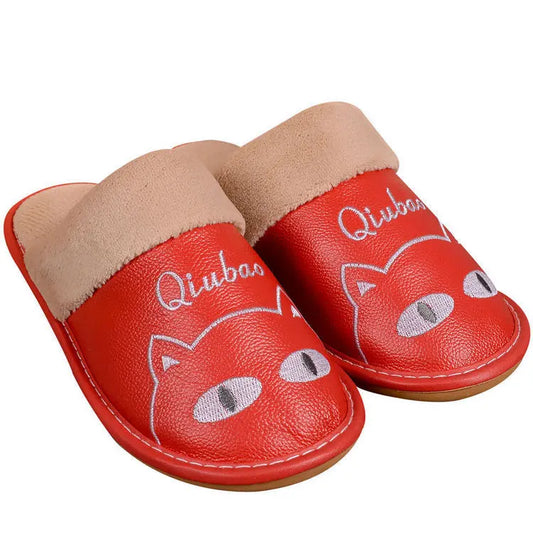 Warm Cotton Slippers For Couples Parent-child Non-slip Leather And Wool Slippers
