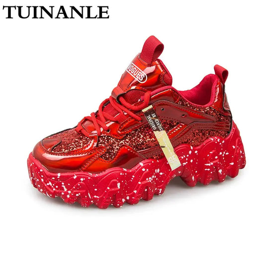 Sneakers Women Spring 2023 Fashion Sequined Cloth Bling Breathable Round Toe Leisure Chunky Women Shoes Tenis Feminino TUINANLE - family place