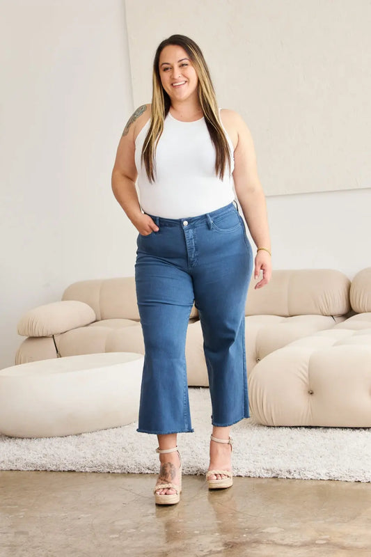 RFM Crop Chloe Full Size Tummy Control High Waist Raw Hem Jeans - family place