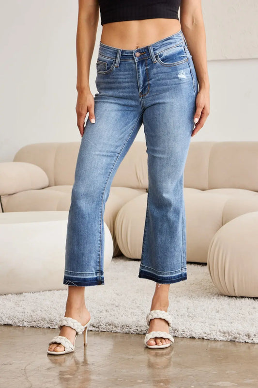 Judy Blue Full Size Release Hem Cropped Bootcut Jeans - family place