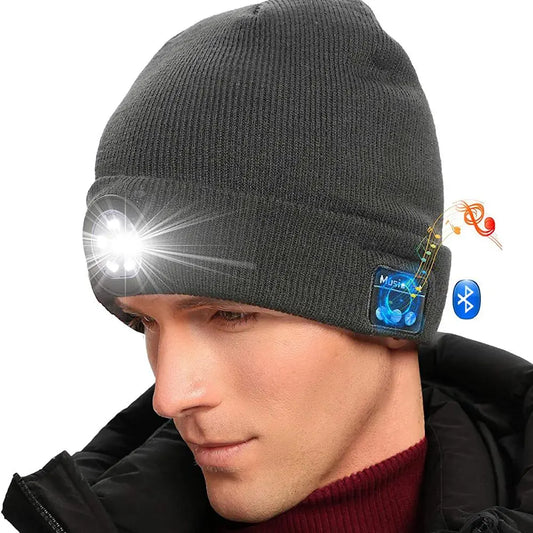 Wireless Bluetooth LED Hat with Music Speakers Light Winter Gift - family place