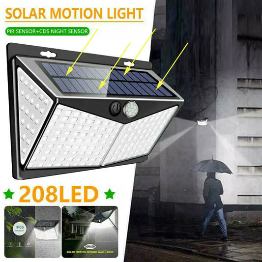 208 LED Solar Power Light Motion Sensor Outdoor Yard Garden Wall Lamp Waterproof - family place