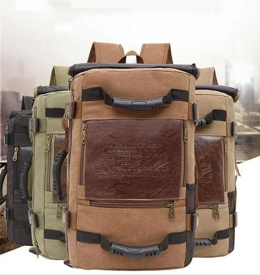 Men Canvas Backpack Huge Travel School Shoulder Computer Backpack Functional Versatile Bags Multifunctional Laptop Bag - family place