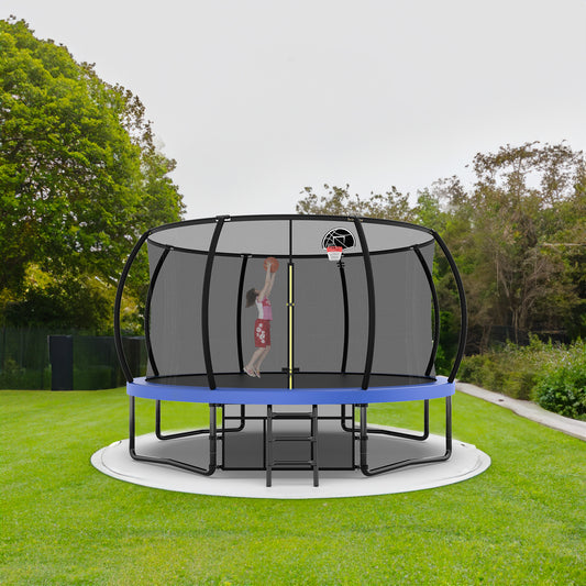 14FT entertainment trampoline with fence - ladder and rust proof coating, ASTM approved children's outdoor trampoline - family place