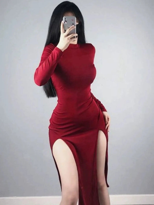 150.00kg plus Size Sexy Sexy Red Underwear Mid-Length Skirt Plus Size Ladies Slim Fit Slimming Slit Inner Wear Dress - family place