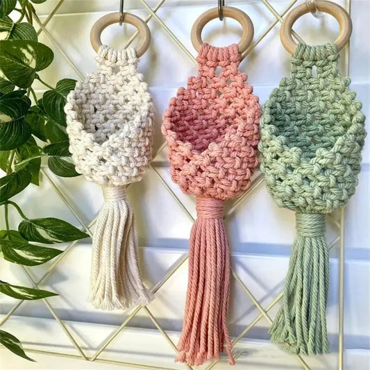 Colourful Macrame Wall Hanging Air Plant Holder Planter Cotton Hand Weaving Flowerpot Net Bag For Home Decor Bedroom Decoration - family place