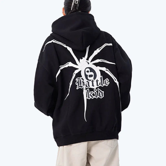 Spider Print Pullover Hoodie For Men - family place
