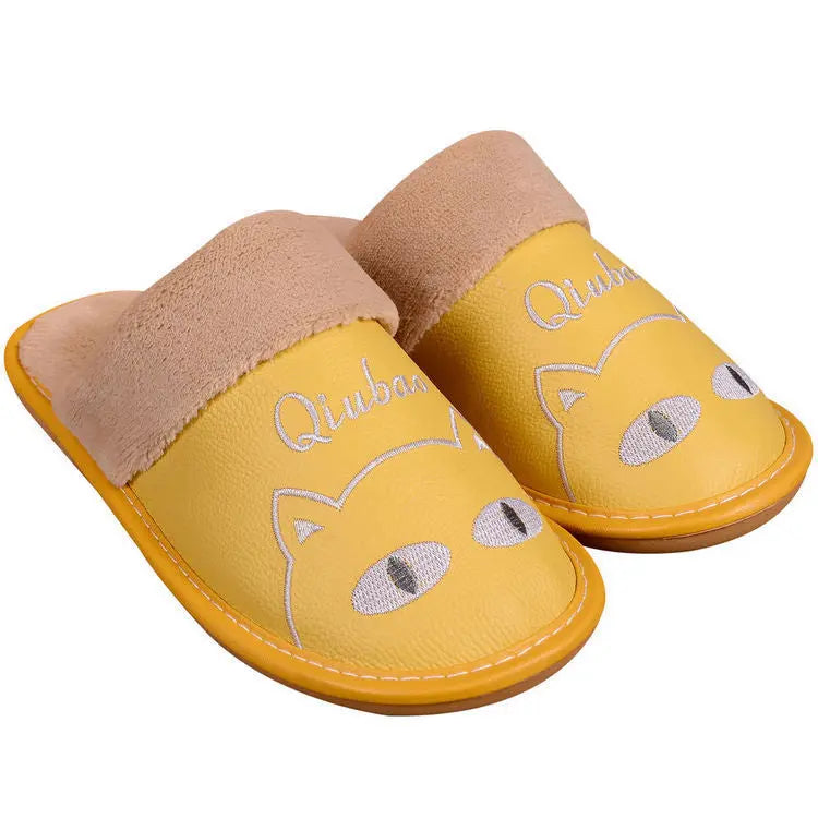 Warm Cotton Slippers For Couples Parent-child Non-slip Leather And Wool Slippers - family place