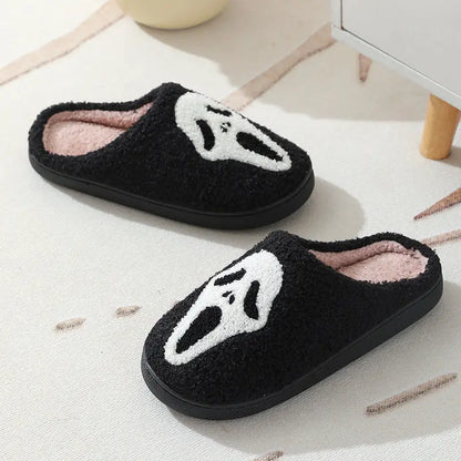 Halloween Skull Cartoon Print Slippers Warm Winter Slippers For Men Women Couple Home Shoes Indoor Cotton Slippers - family place
