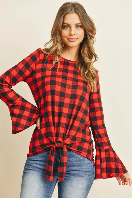 Bell Sleeve Front Tie Top | S-Xl - family place
