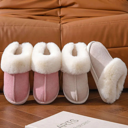 Fluffy Slippers Autumn Winter Home Indoor Cotton Slippers Warm Slugged Bottom Home - family place