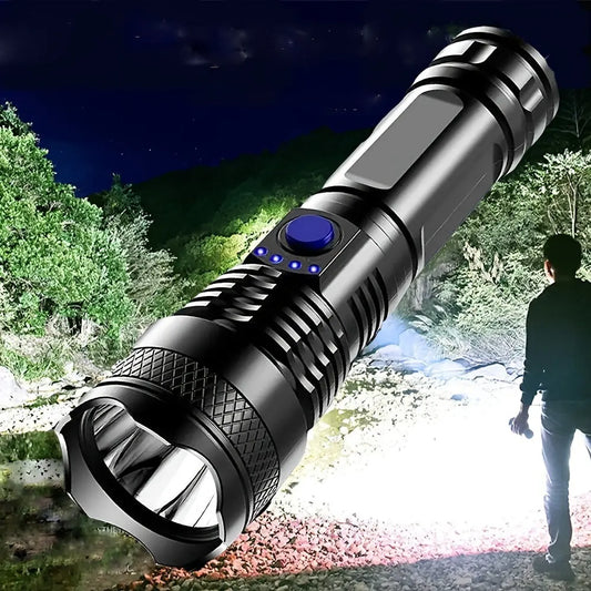 USB Chargeable Strong Light Handheld Flashlight; Plastic Material; Suitable For Camping Backpacking Hiking - family place