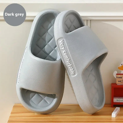 Summer Rhombus Slipper Indoor House Shoes For Men Women Couples Solid Color Non-slip Bathroom Slippers - family place