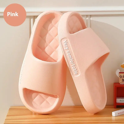 Summer Rhombus Slipper Indoor House Shoes For Men Women Couples Solid Color Non-slip Bathroom Slippers - family place