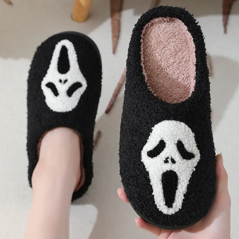 Halloween Skull Cartoon Print Slippers Warm Winter Slippers For Men Women Couple Home Shoes Indoor Cotton Slippers - family place