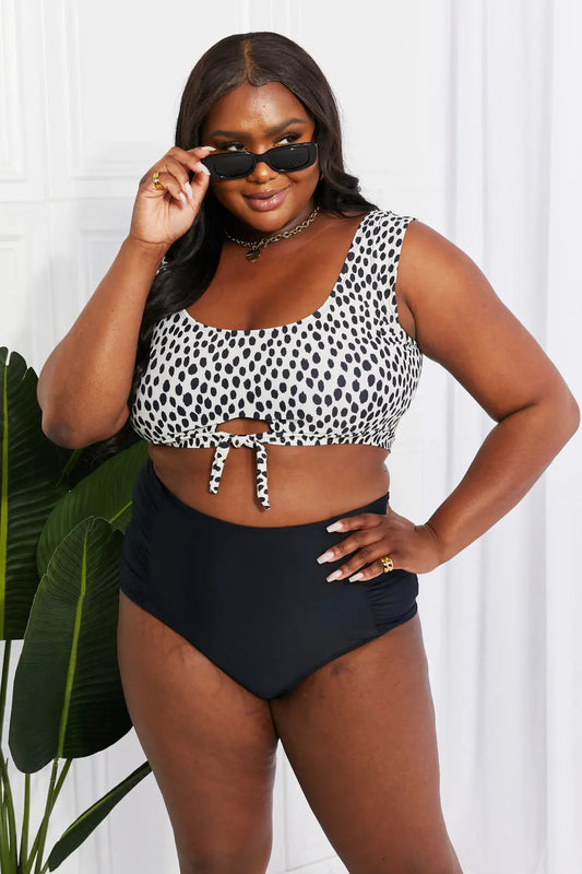 Marina West Swim Sanibel Crop Swim Top and Ruched Bottoms Set in Black - family place